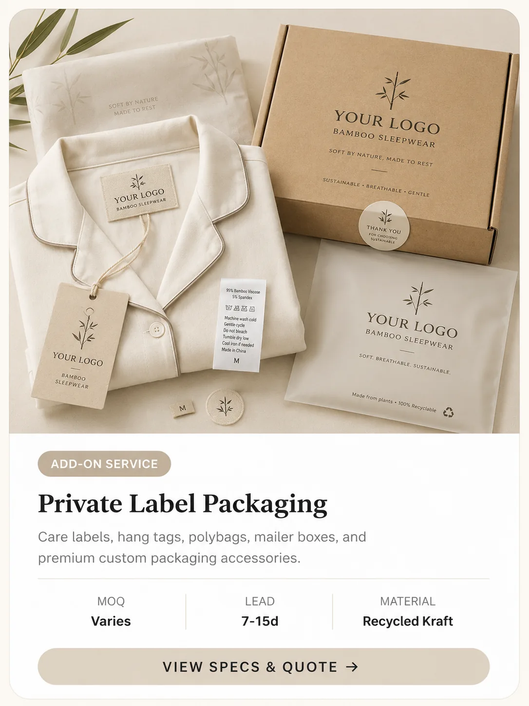 Private label bamboo viscose pajama packaging for U.S. boutique brands